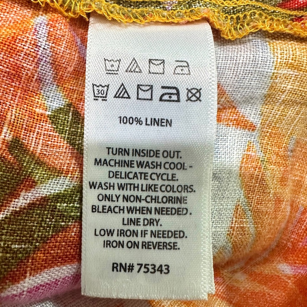 C&C California Orange Tropical Print 100% Linen Square Neck Tank Top Women's L - Picture 6 of 6